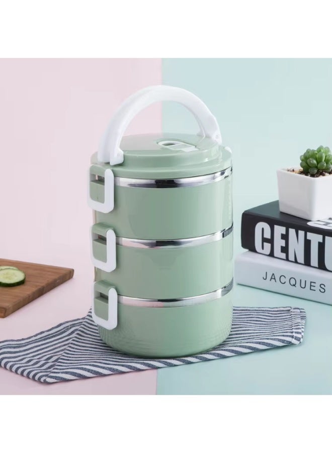 2.1L Stainless Steel Lunch Box with Portable, Leakproof, 3-Tier Stackable Thermal Design, Suitable for Children and Adults for Food Storage at School, Office, Home, and Picnics - Image 2